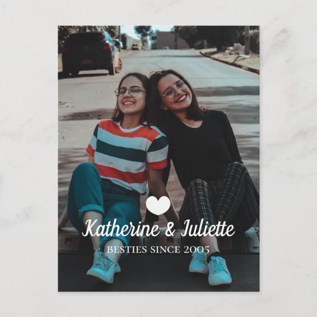 Modern White Heart Best Friend Friendship Photo Postcard (Front)