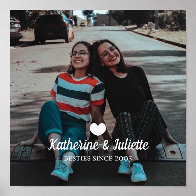 Modern White Heart Best Friend Friendship Photo Poster (Front)