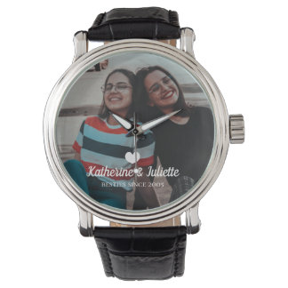 Modern White Heart Best Friend Friendship Photo Watch