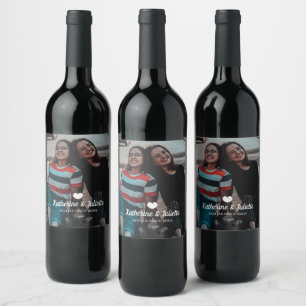 Modern White Heart Best Friend Friendship Photo Wine Label