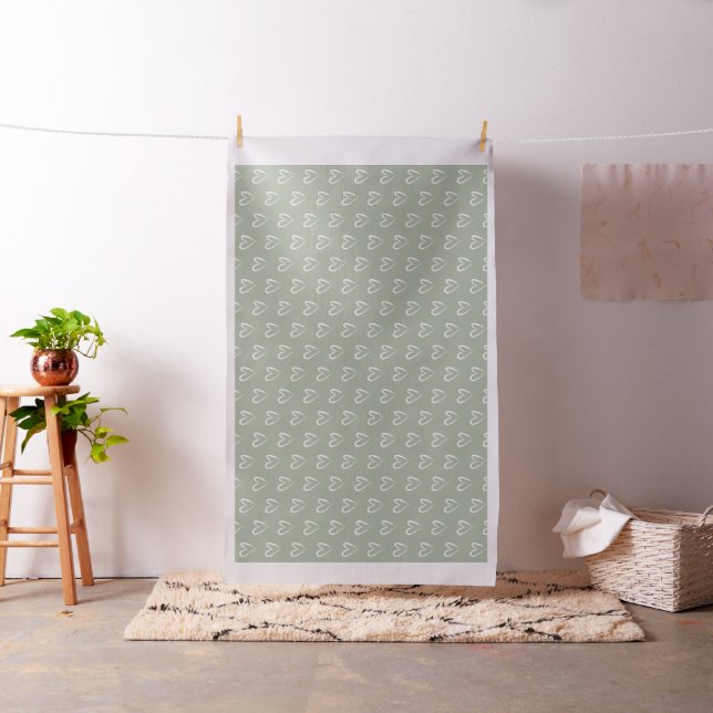 Modern White Hearts Pattern, Grey-Green Back Fabric (In Situ)