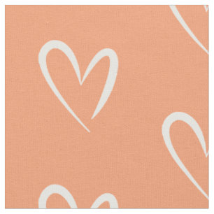 Modern White Hearts Pattern, Peach Background Fabric