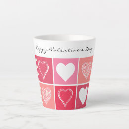 Modern white hearts red and pink colours Valentine Latte Mug