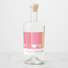 Modern white hearts red and pink stripes Valentine Liquor Bottle Label