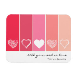 Modern white hearts red and pink stripes Valentine Magnet