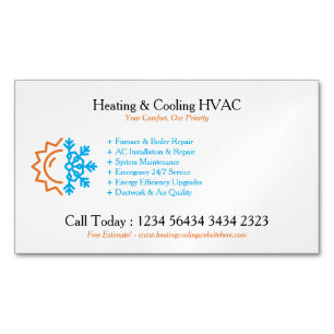 Modern White Heating & Cooling Magnetic Business Card