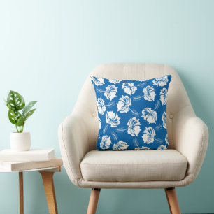Modern White Hibiscus Flower Illustration Pattern Cushion
