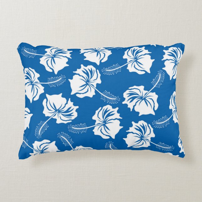 Modern White Hibiscus Flower Illustration Pattern Decorative Cushion (Front)