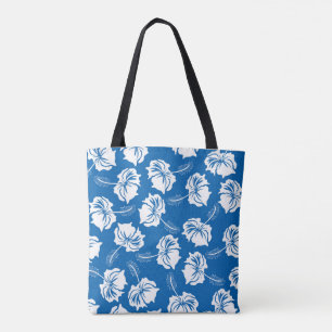 Modern White Hibiscus Flower Illustration Pattern Tote Bag