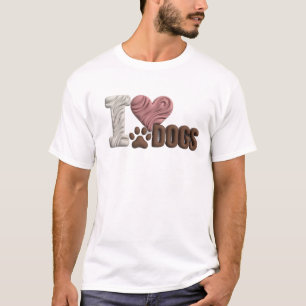 Modern White I LOVE DOGS Designer Graphic T-Shirt