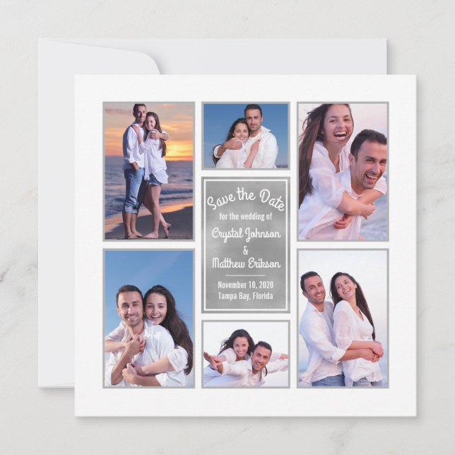 Modern White Instagram Photo Collage Save the Date (Front)
