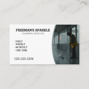 Modern White Janitor Mopping Floor in Facility Business Card