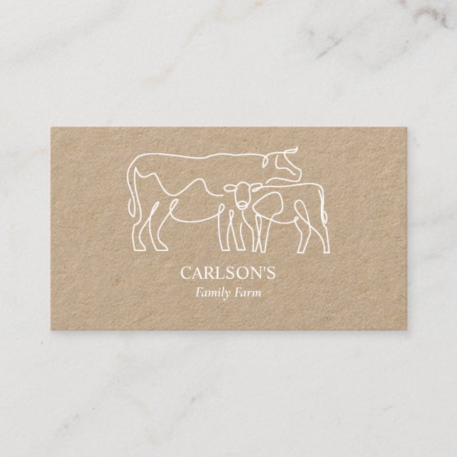 Modern White Kraft Family Cattle Farm  Business Card (Front)