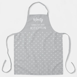 Modern White Leaf Pattern King of the Kitchen Apron