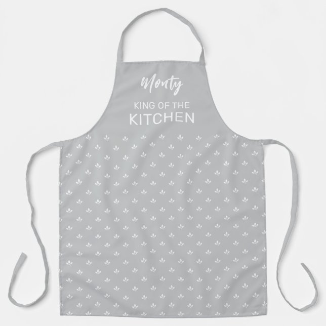 Modern White Leaf Pattern King of the Kitchen  |  Apron (Front)