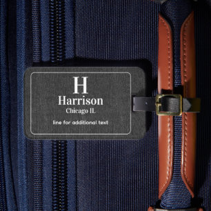  Modern White Lettering on Black Denim Print Luggage Tag