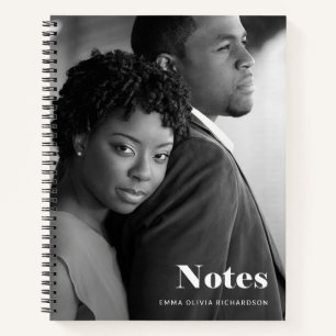 Modern White Lettering with your Photo   Notes Notebook