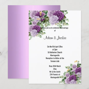 Modern White Lilac Purple floral ELEGANT WEDDING Invitation