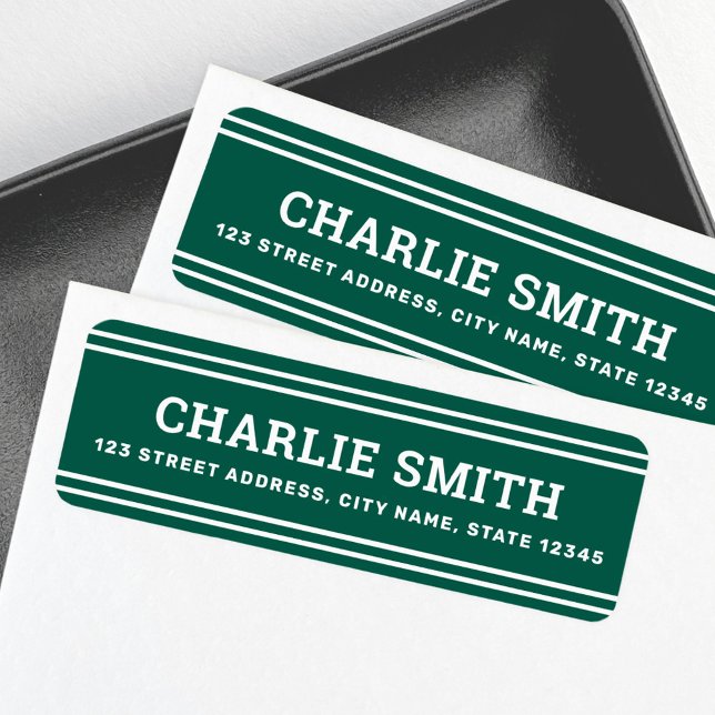 Modern white lines forest green return address (Modern white lines forest green return address label)