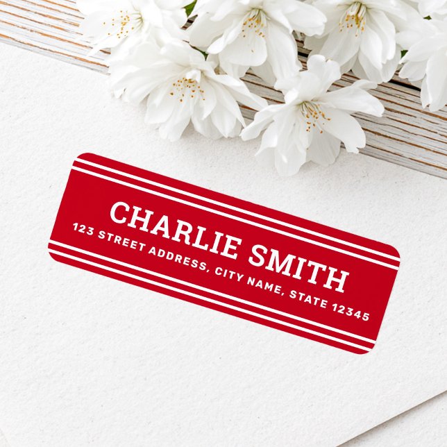 Modern white lines red return address (Modern white lines red return address label)
