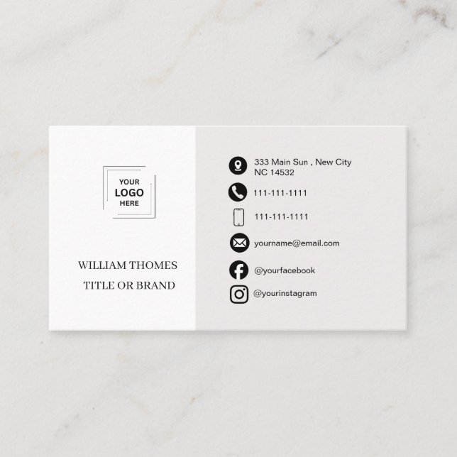 Modern White Logo Branding Identity Style Business Card (Front)