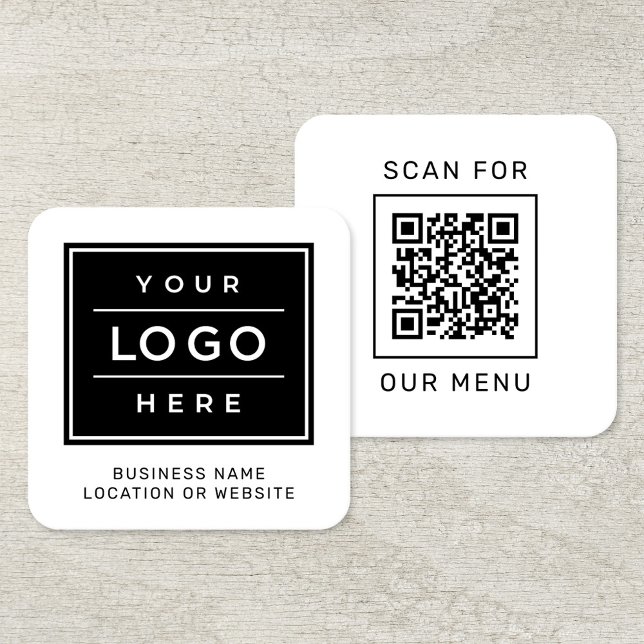 Modern White Logo QR Code Scan Menu Square Business Card (Creator Uploaded)