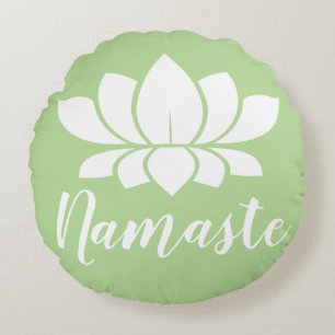 Modern White Lotus Flower Namaste Yoga Round Cushion