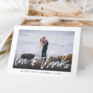 Modern White Love & Thanks Vertical Photo Wedding Thank You Card