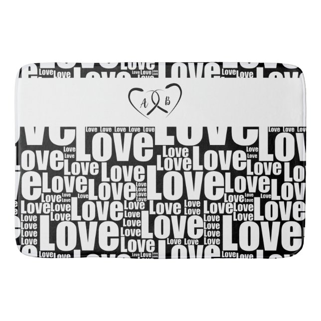 Modern White Love Typography & Entwined Hearts Bath Mat (Front)