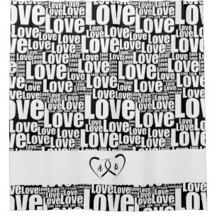 Modern White Love Typography & Entwined Hearts Shower Curtain