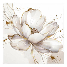 Modern White Magnolia Gold Line Art Floral Wedding