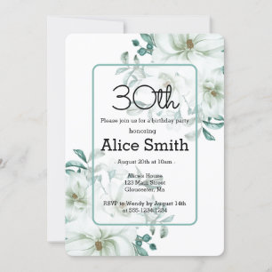 Modern White Magnolia Greenery 30th Birthday Invi Invitation