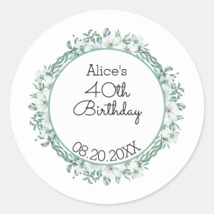 Modern White Magnolia Greenery 40th Birthday Classic Round Sticker