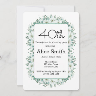 Modern White Magnolia Greenery 40th Birthday  Invitation