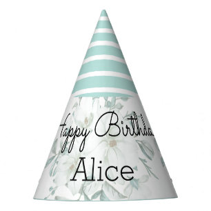 Modern White Magnolia Greenery Birthday Party Hat
