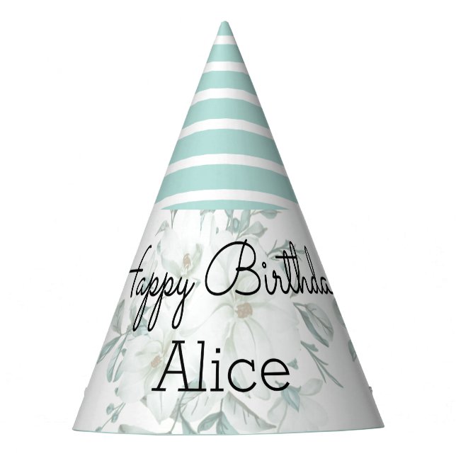 Modern White Magnolia Greenery Birthday Party Hat (Front)