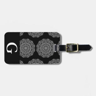 Modern White Mandalas Print & Initial Letter Luggage Tag