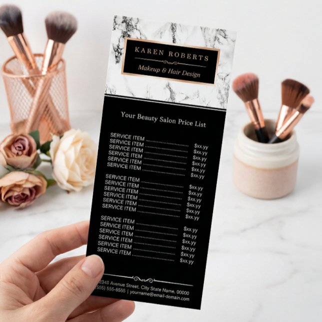 Modern White Marble Beauty Salon Price List Rack Card (Creator Uploaded)