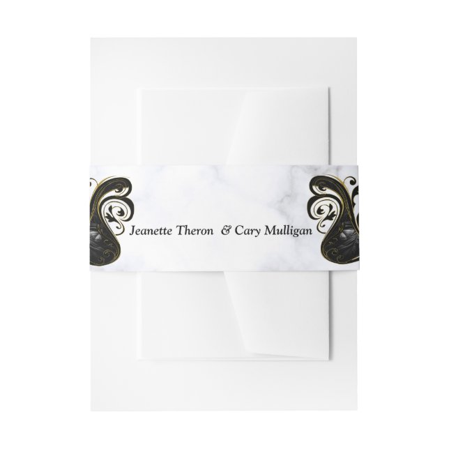 Modern White Marble Black Abstract Belly Band Invitation Belly Band (Front Example)
