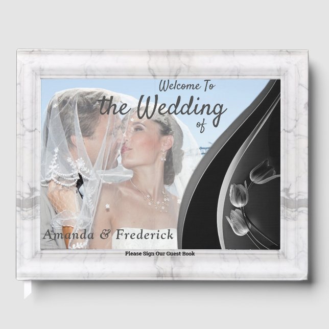 Modern White - Marble Black Abstract Guest Book (Front)