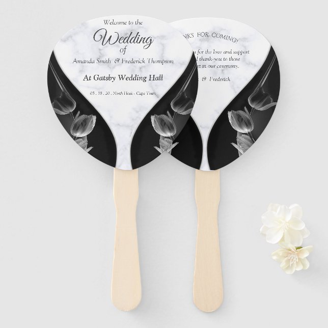Modern White - Marble Black Abstract Hand Fans (Front and Back)