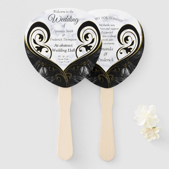 Modern White - Marble Black Abstract Hand Fans (Front and Back)