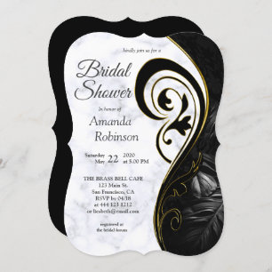 Modern White - Marble Black Abstract Invitation