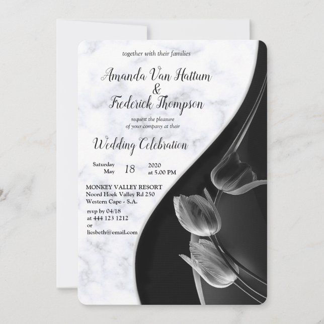 Modern White Marble - Black Abstract Invitation (Front)