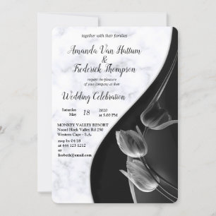 Modern White Marble - Black Abstract Invitation