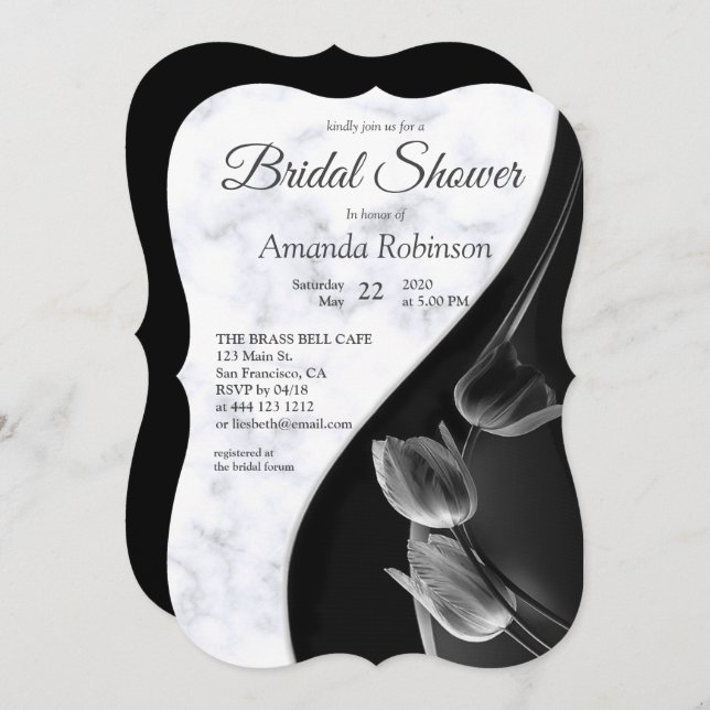 Modern White - Marble Black Abstract Invitation (Front/Back)