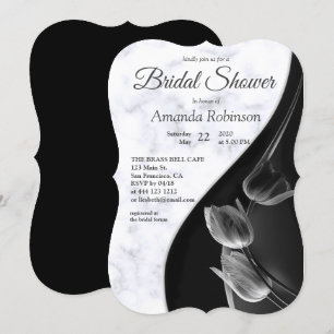 Modern White - Marble Black Abstract Invitation
