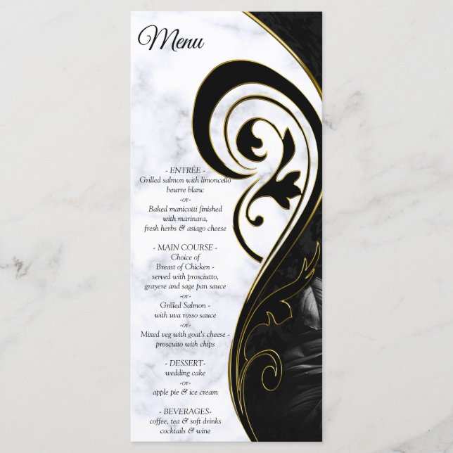 Modern White - Marble Black Abstract Menu (Front)