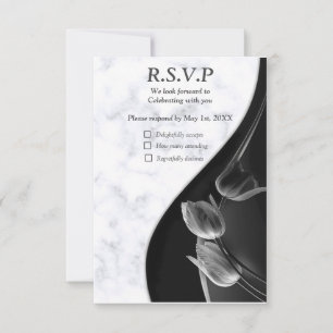 Modern White Marble Black Abstract RSVP Card