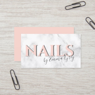 Modern white marble & blush pink typography nails business card